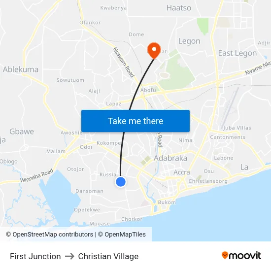 First Junction to Christian Village map