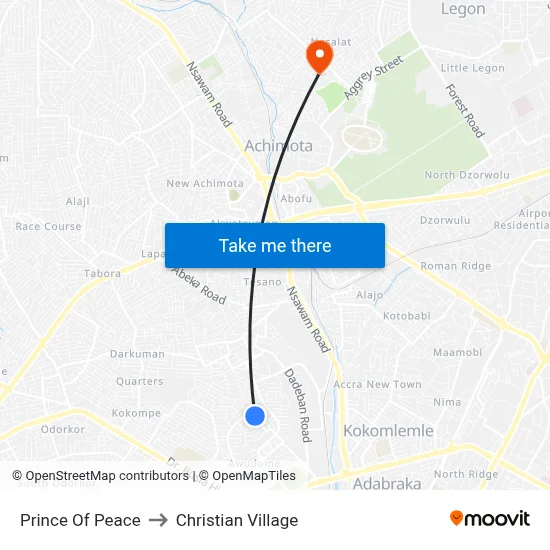 Prince Of Peace to Christian Village map