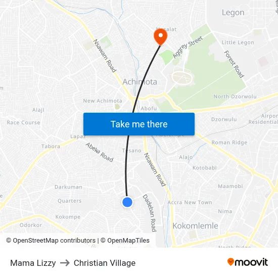 Mama Lizzy to Christian Village map