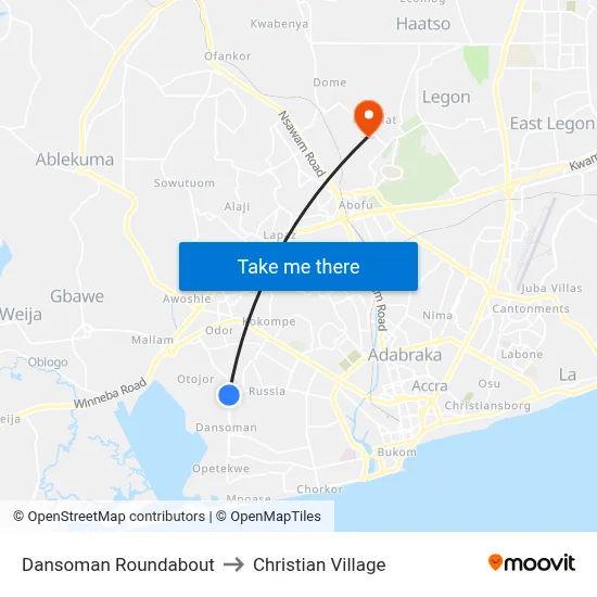 Dansoman Roundabout to Christian Village map