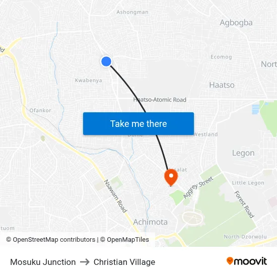 Mosuku Junction to Christian Village map