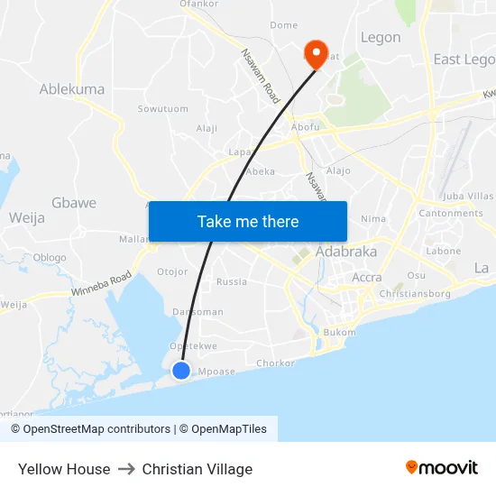 Yellow House to Christian Village map