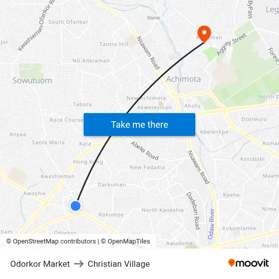 Odorkor Market to Christian Village map
