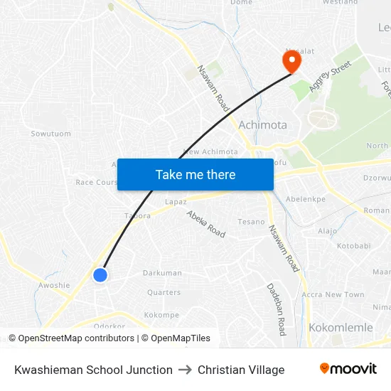 Kwashieman School Junction to Christian Village map