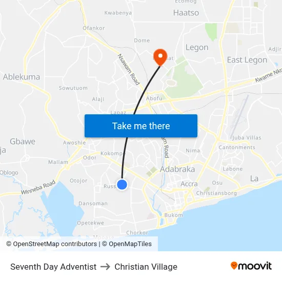 Seventh Day Adventist to Christian Village map