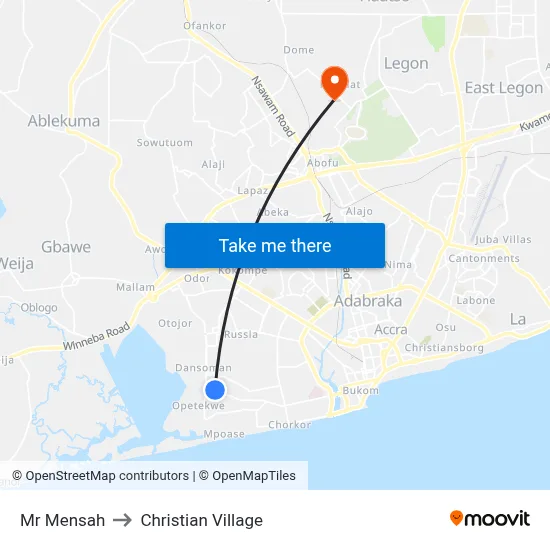 Mr Mensah to Christian Village map