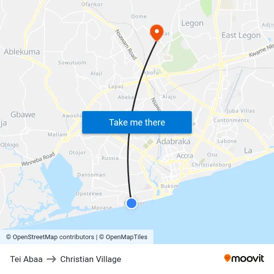 Tei Abaa to Christian Village map
