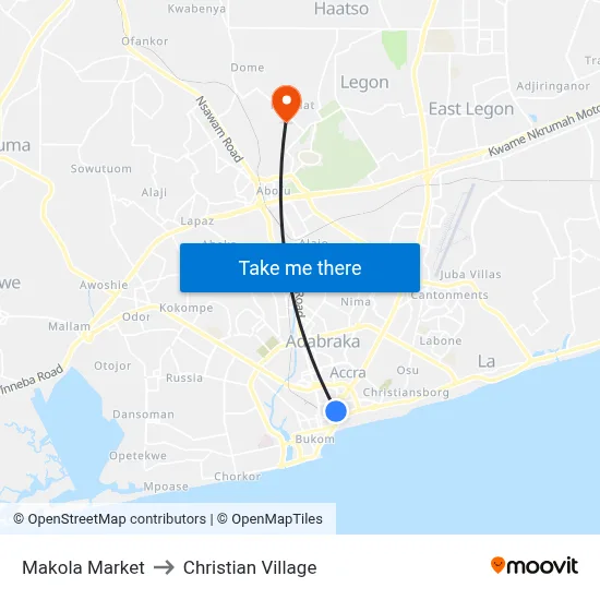 Makola Market to Christian Village map