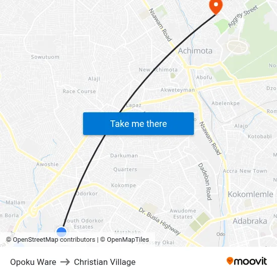 Opoku Ware to Christian Village map