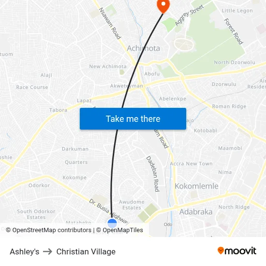 Ashley's to Christian Village map