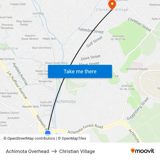 Achimota Overhead to Christian Village map