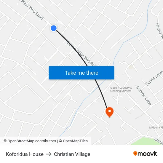 Koforidua House to Christian Village map