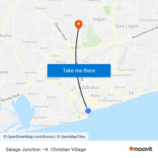 Salaga Junction to Christian Village map