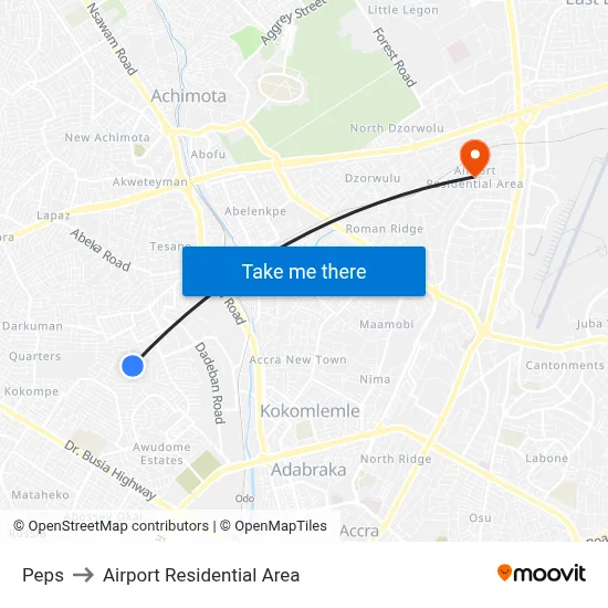 Peps to Airport Residential Area map