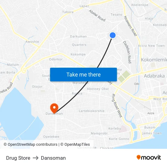Drug Store to Dansoman map