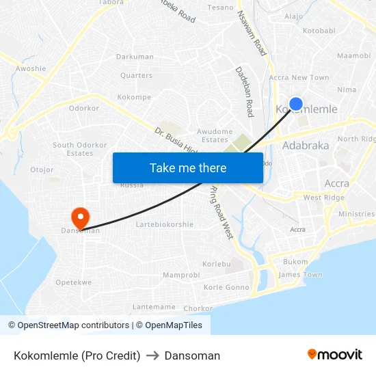 Kokomlemle (Pro Credit) to Dansoman map