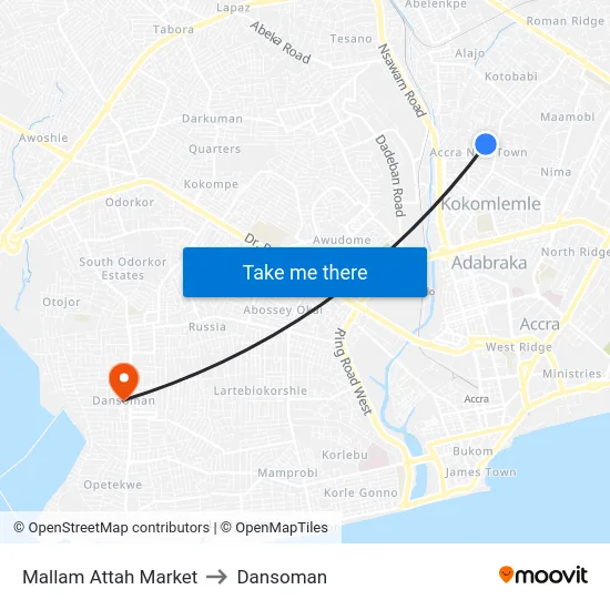 Mallam Attah Market to Dansoman map