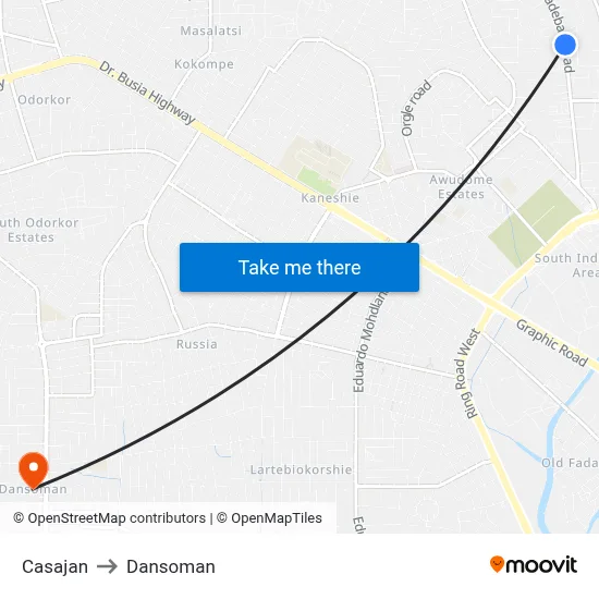 Casajan to Dansoman map