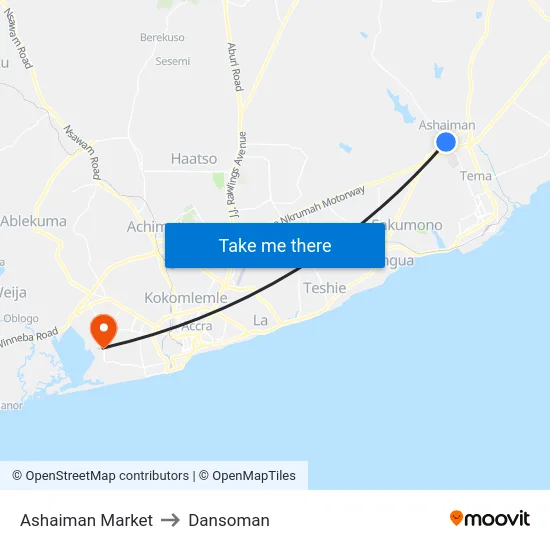 Ashaiman Market to Dansoman map