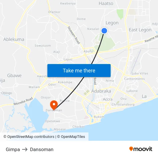 Gimpa to Dansoman map