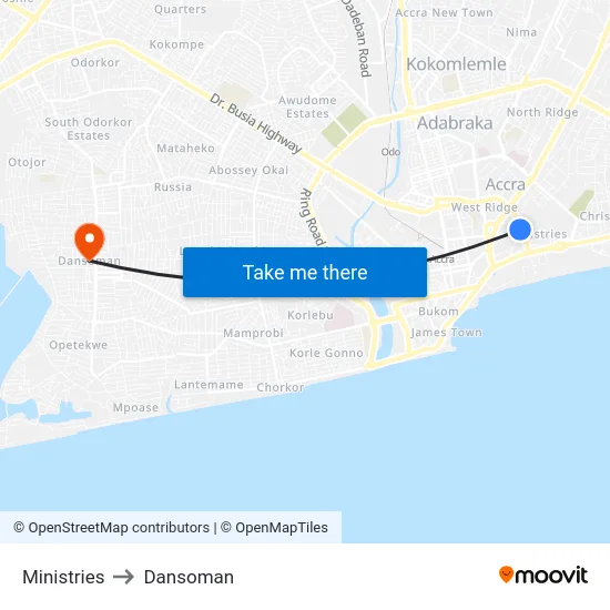 Ministries to Dansoman map