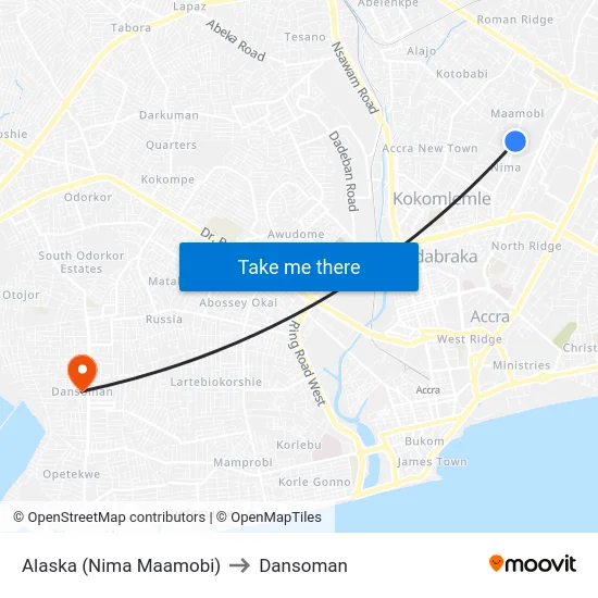 Alaska (Nima Maamobi) to Dansoman map