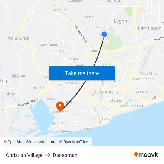 Christian Village to Dansoman map
