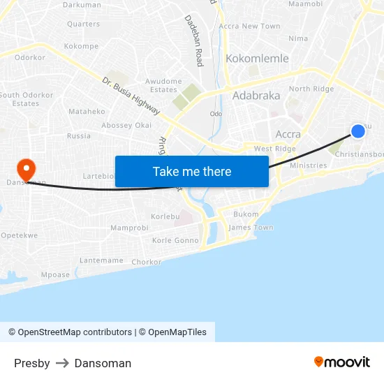 Presby to Dansoman map