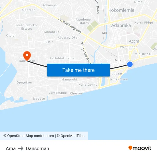 Ama to Dansoman map