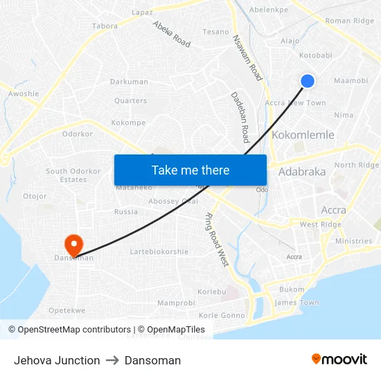 Jehova Junction to Dansoman map