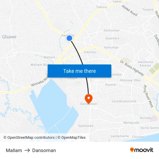 Mallam to Dansoman map