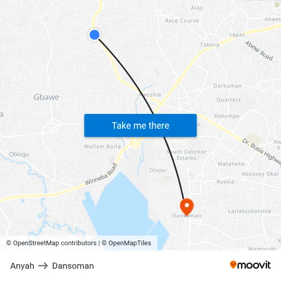 Anyah to Dansoman map
