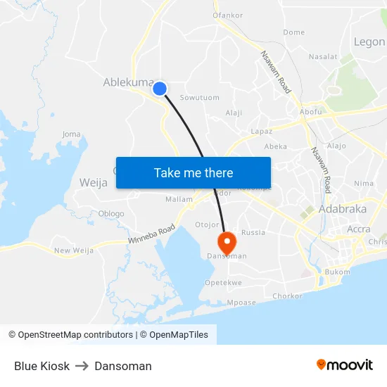 Blue Kiosk to Dansoman map
