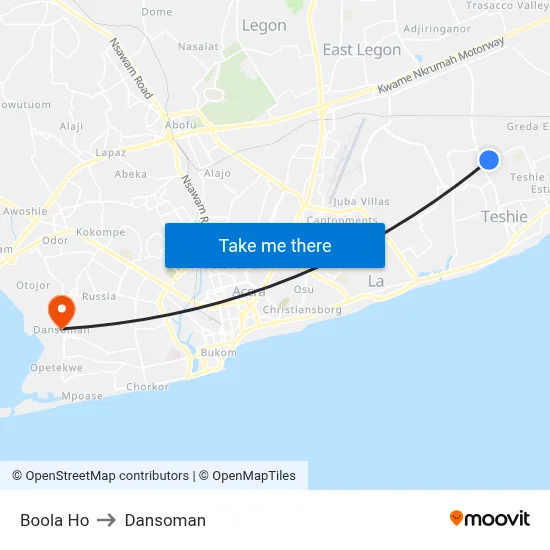Boola Ho to Dansoman map