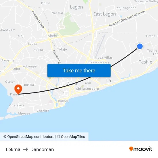 Lekma to Dansoman map