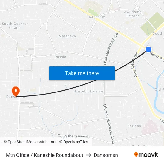 Mtn Office / Kaneshie Roundabout to Dansoman map