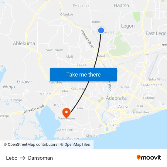 Lebo to Dansoman map