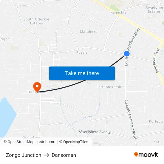 Zongo Junction to Dansoman map