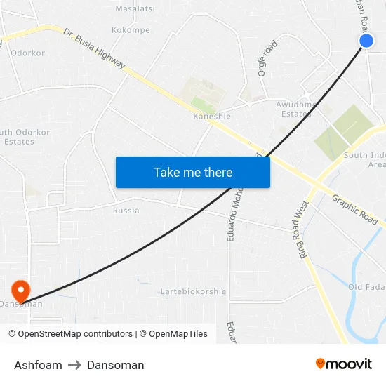 Ashfoam to Dansoman map