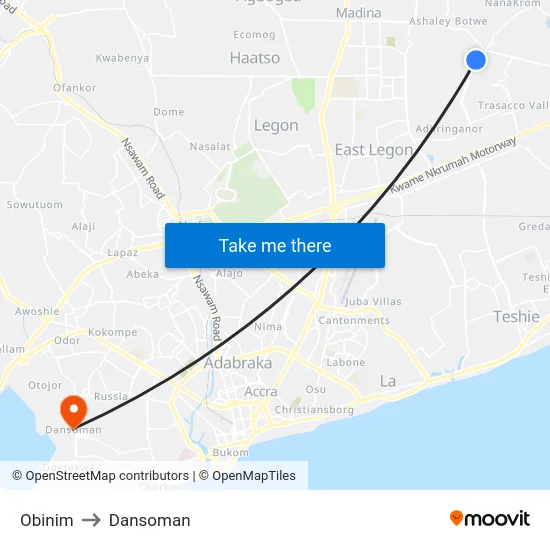 Obinim to Dansoman map