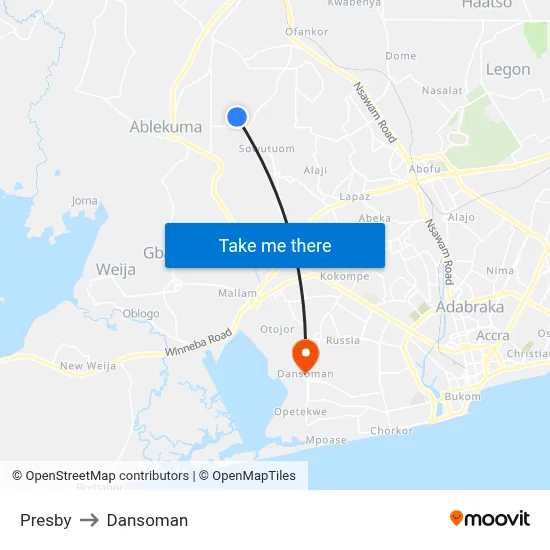 Presby to Dansoman map