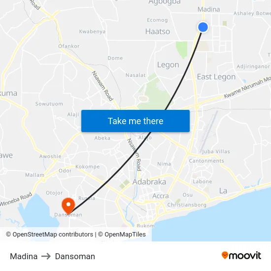 Madina to Dansoman map