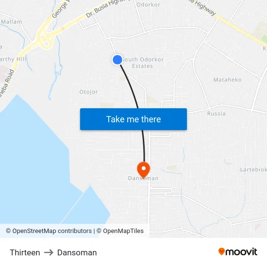 Thirteen to Dansoman map