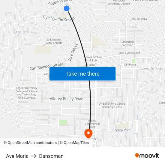 Ave Maria to Dansoman map