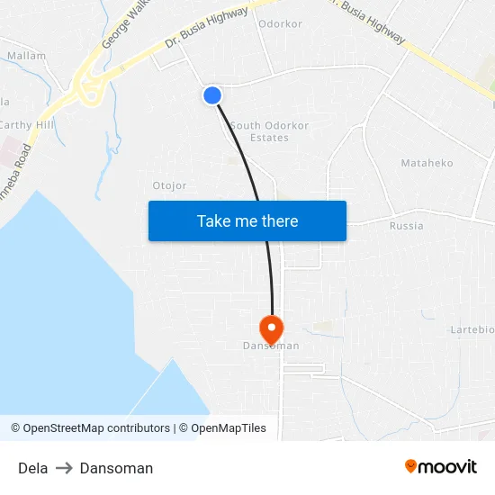 Dela to Dansoman map