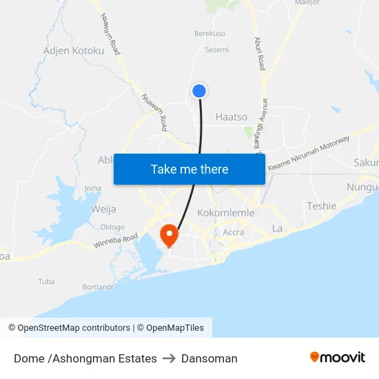 Dome /Ashongman Estates to Dansoman map