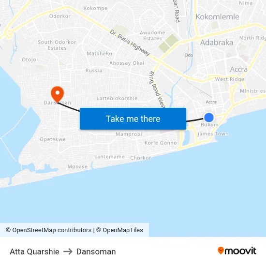 Atta Quarshie to Dansoman map