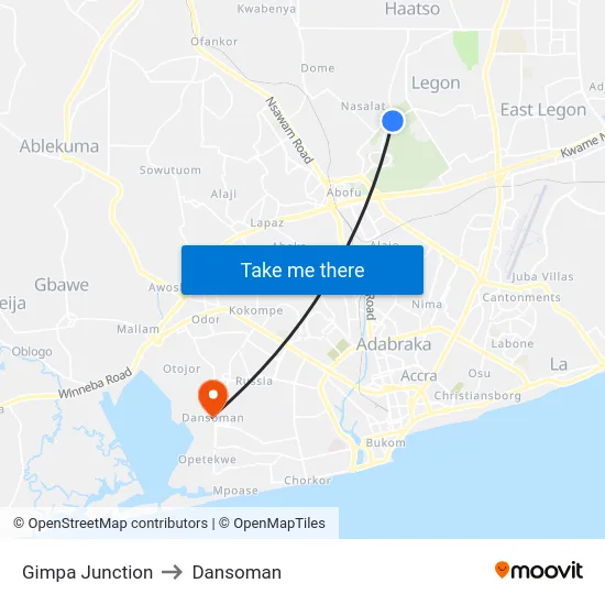 Gimpa Junction to Dansoman map