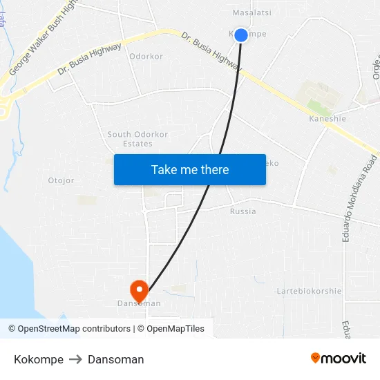 Kokompe to Dansoman map