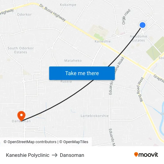 Kaneshie Polyclinic to Dansoman map